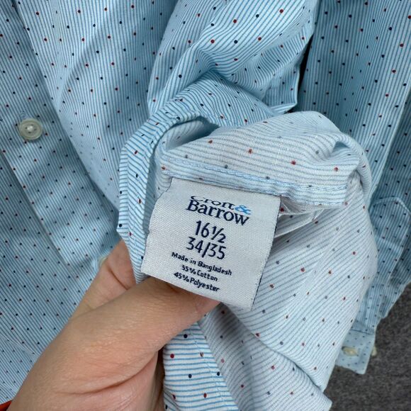 Croft & Barrow Shirt Men 16 Blue Polka Dot Button Up Collared Long Sleeve Cotton - Picture 4 of 7